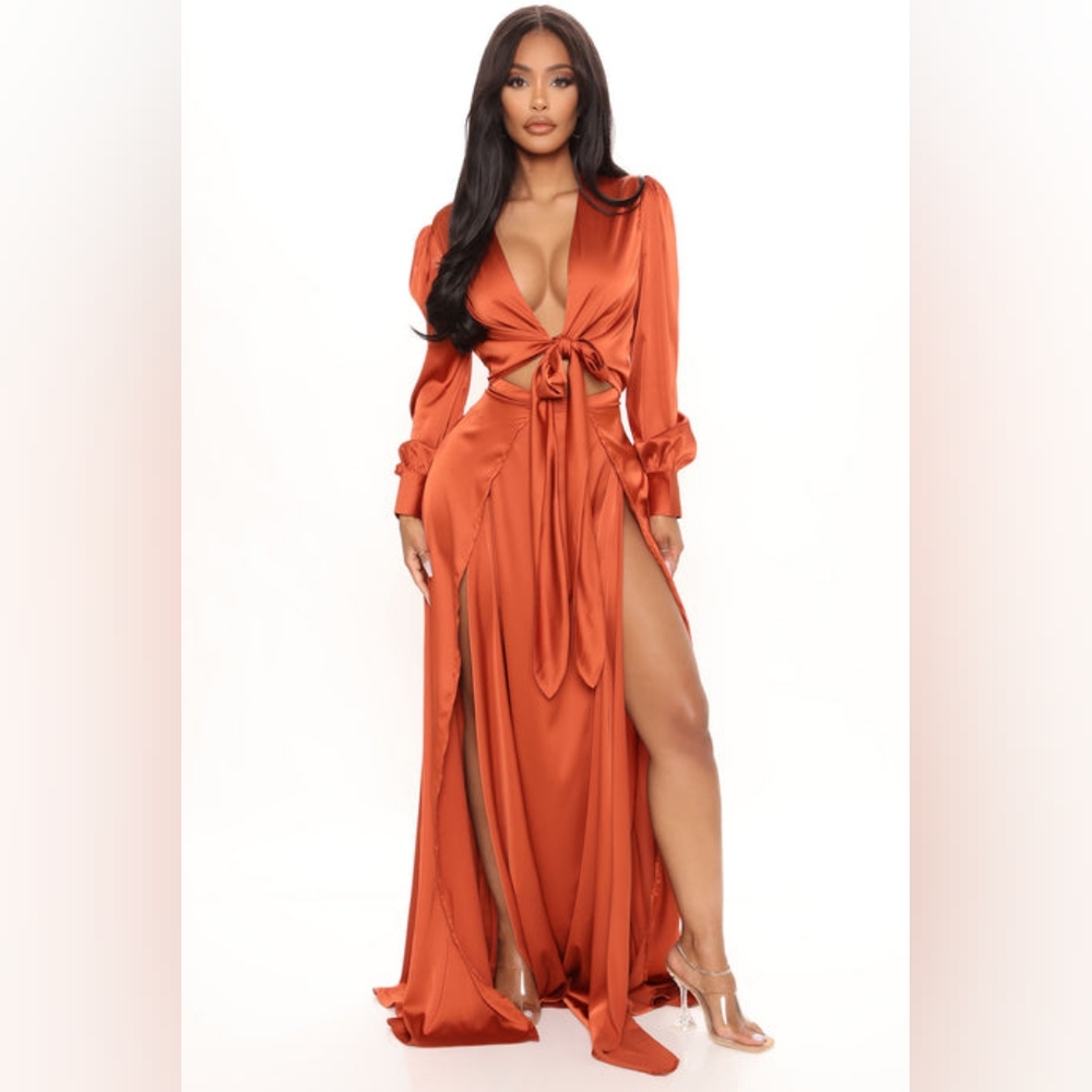 Fashion Nova Bold Orange Long Sleeve Dress
